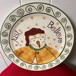 VTG Homestyle Ceramics, Just Believe Santa Snowman 13" Serving Display Plate